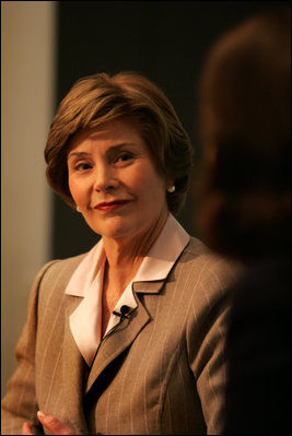 Mrs. Laura Bush discusses the serious global situation for women Wednesday, Dec. 10, 2008, at the Council on Foreign Relations in New York City. Mrs. Bush's visit was to highlight Human Rights Day and to deliver an opening statement on the 60th anniversary of the Universal Declaration of Human rights and discussed human rights of women.