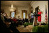 Mrs. Laura Bush addreses her remarks at The Heart Truth reception Monday, Feb. 11, 2008, in the East Room of the White House, part of a national awareness campaign that warns women of the dangers of heart disease. Mrs. Bush, joined by President George W. Bush at the reception, has served as the National Ambasasador for The Heart Truth national campaign since 2003.