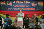 Mrs. Laura Bush thanks hospital staff, patients and invited guests for their welcome Wednesday, Feb. 20, 2008, to the Maamobi Polyclinic health facility in Accra, Ghana.