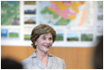 Mrs. Laura Bush participates in a discussion with Junior 8 (J8) members during her visit to the Lake Toya Visitors Center Wednesday, July 9, 2008, in Hokkaido, Japan. 