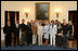 Mrs. Laura Bush poses with the winners of the 2008 Cooper-Hewitt National Design Awards at the White House on July 14, 2008. The awards are given in various disciplines such as communications, architecture, landscape, product, interior, fashion and people's design as well as in lifetime achievement, corporate achievement, special jury commendation. They awards are a tool to increase national awareness of design by promoting excellence, innovation and lasting achievement. The award program was first launched in 2000 at the White House as an official project of the White House Millennium Council.