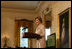 Mrs. Laura Bush welcomes attendees of the 2008 Cooper-Hewitt National Design Awards on July 14, 2008 in the White House East Room. The awards are given in various disciplines such as communications, architecture, landscape, product, interior, fashion and people's design as well as in lifetime achievement, corporate achievement, special jury commendation. They awards are a tool to increase national awareness of design by promoting excellence, innovation and lasting achievement. The award program was first launched in 2000 at the White House as an official project of the White House Millennium Council.