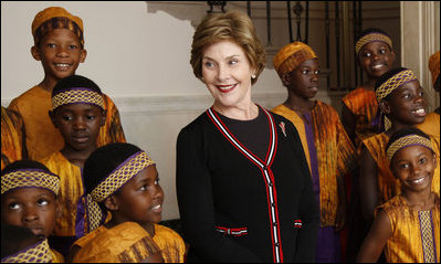 Mrs. Laura Bush meets members of the African Children's Choir Wednesday, July 30, 2008, prior to their musical performance at the White House.