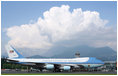 With President George W. Bush and Mrs. Laura Bush aboard, Air Force One prepares for departure from Ljubljana International Airport, Ljubljana, Slovenia, en route to Berlin, Germany on Tuesday, June 10, 2008.