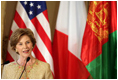 Mrs. Laura Bush delivers remarks during reception with United States - Afghan Donor's Conference Wednesday, June 11, 2008, at the Ambassadors Residence in Paris.