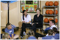 Mrs. Laura Bush speaks with students in the Lough View Integrated Primary School's Gym in Belfast, Northern Ireland, June 16, 2008. 