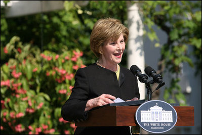 Mrs. Laura Bush speaks during a celebration of World Refugee Day Friday, June 20, 2008, at the White House. Said Mrs. Bush, "In the past 30 years, the United States has accepted some 2.7 million refugees. And this year, we'll take in as many as 70,000 displaced men, women and children. World Refugee Day is a chance to commemorate these humanitarian commitments. And it's an opportunity to thank the men and women who've worked to make these commitments possible."