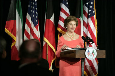 Mrs. Laura Bush delivers remarks at the Kuwait-America Foundation's Stand for Africa Gala Dinner Wednesday, March 12, 2008, at the Residence of the Ambassador of Kuwait.
