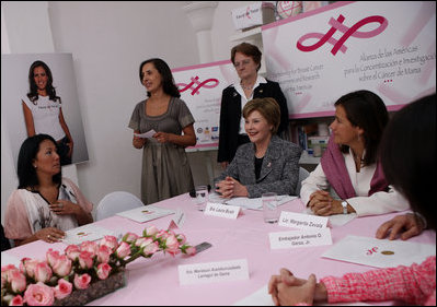Mrs. Laura Bush participates in a meeting of the Mexican Association Against Breast Cancer (Fundacion Cim*ab) Friday, March 14, 2008 in Mexico City.