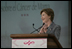 Mrs. Laura Bush addresses an audience Friday, March 14, 2008, prior to the signing of the U.S.-Mexico Partnership for Breast Cancer Awareness and Research agreement at the Interactive Economics Museum in Mexico City.