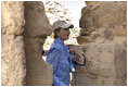 Mrs. Laura Bush pauses during her tour of Masada National Park Thursday, May 15, 2008. The palatial fortress built by King Herod of Judea, sits atop a plateau overlooking the Judean Desert.