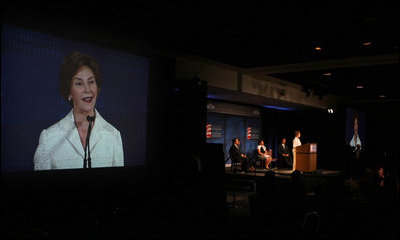 Mrs. Laura Bush speaks at the White House Office of Faith-Based and Community Initiatives Gulf Coast Summit Friday, May 30, 2008, in New Orleans.