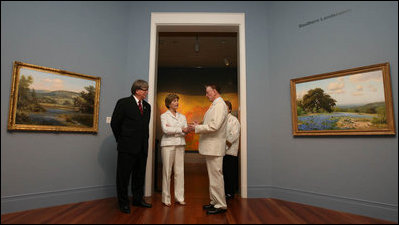Mrs. Laura Bush tours the Ogden Museum for Southern Art Friday, May 30, 2008, in New Orleans. Mrs. Bush viewed paintings of Southern landscape, New Orleans' famed French Quarter, and other works of art in the museum's gallery. 