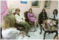 Mrs. Laura Bush participates in an informal discussion Friday, Nov. 21, 2008, during a visit to the National Oncology Institute in Panama City. With her are, from left: Ms. Maria Victoria Gonzalez, breast cancer patient; Mrs. Bush; Mrs. Vivian Fernandez de Torrijos, First Lady of Panama, and Ms. Silka Delgado, breast cancer patient.