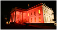 The north side of the the White House turned pink on the evening of Oct. 7, 2008 to raise awareness about breast cancer. The unique view of the North Portico and the side of the house facing Lafayette Park was in observance of Breast Cancer Awareness Month. Breast cancer awareness is a cause Mrs. Laura Bush has worked on around the world. The World Health Organization estimates that each year more than 1.2 million people worldwide are diagnosed with it and breast cancer is one of the leading causes of death for women.
