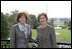Mrs. Laura Bush greets First Lady of the Slovak Republic, Mrs.Silvia Gasparovicova, on the Truman Balcony of the White House, during Mrs. Gasparovicova's visit on Oct. 9, 2008.