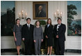 Mrs. Laura Bush poses Oct. 21, 2008 with the U.S. National Commission for UNESCO Laura W. Bush Traveling Fellows in the Diplomatic Reception Room of the White House. From left are Laura Olsen, David Lee, Heather McGee and Michael Aguilar.