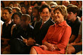 Mrs. Laura Bush and Joe Torsella, President of the National Constitution Center, listen to performance for school children noting the 221st anniversary of the signing of the United States Constitution on Constitution Day. The program, in the East Room of the White House on Sept. 17, 2008, was designed to help make the children more aware of United States History. Mrs. Bush pointed out that Constitution Day is designed to encourage Americans to learn more about our country's founding documents. The performance was part of the six-year-old We the People program created by President George W. Bush. 