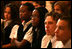 Children listen as Mrs. Laura Bush opens a performance of scenes from the National Constitutions Center's new Freedom Rising performance. The purpose of the event on Sept. 17, 2008 in the White House East Room was to make children more aware of Constitution Day and of United States history.