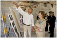 Mrs. Laura Bush views the restoration of the original home of Alexander Hamilton with Stephen Spaulding, National Park Service Chief of the Architectural Preservation Division, at what is now a part of the Hamilton Grange National Memorial in New York City, Sept. 24, The building was once the historic home of Alexander Hamilton. 