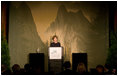 Mrs. Laura Bush addresses the National Park Foundation's "Expedition America!" Gala Wednesday, Sept. 24, 2008, at the Chelsea Piers in New York City. Mrs. Bush told her audience, "For more than 40 years, the National Park Foundation has been leading this cause as the only national charitable partner of America's parks. National parks are the backdrop for many Americans' favorite memories -- including mine. Together with the National Park Foundation, we can preserve these national wonders and ensure park visitors make new memories for generations to come."