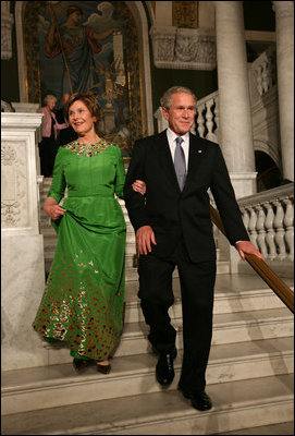 President George W. Bush and Mrs. Laura Bush walk to the Great Hall of the Library of Congress Friday evening, Sept. 26, 2006 in Washington, D.C., attending the 2008 National Book Festival Gala Performance, an annual event celebrating books and literature.