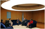 Mrs. Laura Bush visits with Director General Matsuura and other UNESCO participants while visiting Paris Monday, Jan. 15, 2007. 