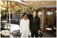 Laura Bush meets with Mrs. Zanele Mbeki, wife of South African President Thabo Mbeki Monday, July 11, 2005, at the Etali Lodge in the Madikwe Game Reserve in South Africa.