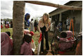 Jenna Bush talks with children during a visit Al Rahma Madrasa Pre-School in Zanzibar, Tanzania, Thursday July 14, 2005. 