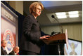 U.S. Secretary of Education Margaret Spellings addresses the audience, Thursday, Oct. 27, 2005 at Howard University in Washington, at the White House Conference on Helping America's Youth. 