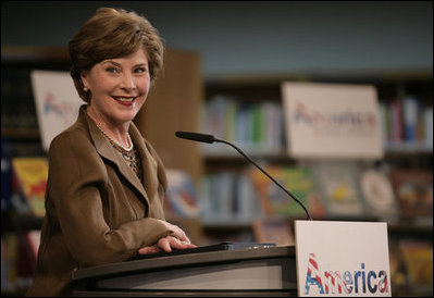Mrs. Laura Bush delivers remarks Wednesday, June 6, 2007, at the Schwerin City Library in Schwerin, Germany. Said Mrs.Bush, "Our countries -- the United States and Germany -- are friends today because we both treasure freedom and we share a deep love of learning. I hope that new ties of friendship will form between Germany and the United States as a result of America@Your Library."