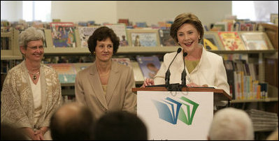 Mrs. Laura Bush delivers remarks at the Westbank Community Library in Austin, Tuesday, August 14, 2007, where the construction of the Laura Bush Community Library was announced. "Libraries have been a part of my life... since my mother first took me to the Midland Public Library when I was a child," said Mrs. Bush. "You can imagine how thrilled I am..."