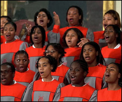 The Calvin Coolidge Senior High School Concert Choir performs at the White House Salute to America's Authors: Harlem Renaissance event in the East Room March 13, 2002.