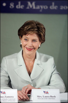 Mrs. Laura Bush participates in a roundtable discussion about education in Costa Rica during a recent trip to the country's capitol city, San Jose, Monday, May 8, 2006.