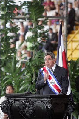 President Oscar Arias speaks during his inauguration at the Estadio Nacional in San Jose, Costa Rica, Monday, May 8, 2006.