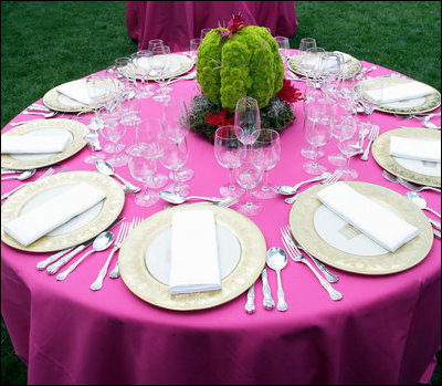 A table is set for the dinner in honor of Cinco de Mayo hosted by President George W. Bush and Mrs. Laura Bush in the Rose Garden Monday, May 5, 2008, at the White House.