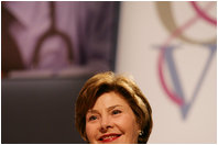 Mrs. Laura Bush addresses an audience at the Susan G. Komen Breast Cancer Foundation’s 2006 Mission Conference in Washington, DC. Mrs. Bush announced the U.S.-Middle East Partnership for Breast Cancer Awareness and Research which allows governments, hospitals, researchers, and survivors to work with each other to help defeat breast cancer.The partnership will include the U.S. State Department, the Susan G. Komen Foundation, MD Anderson Cancer Center, The John Hopkins University and both the United Arab Emirates and the Kingdom of Saudi Arabia. White House photo by Shealah Craighead 