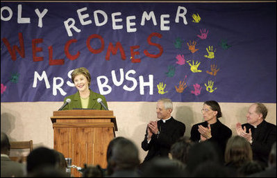 Mrs. Laura Bush delivers a speech Wednesday, Jan. 30, 2008, at Holy Redeemer School in Washington, D.C.