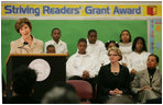 Mrs. Laura Bush addresses an audience at the Avon Avenue Elementary School, Thursday, March 16, 2006 in Newark, N.J., where Mrs. Bush announced a Striving Readers grant to Newark Public Schools. The grant will be used to support programs to improve students reading skills. White House photo by Shealah Craighead 