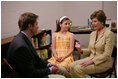 Mrs. Laura Bush participates in an interview Wednesday, May 3, 2006 in Biloxi, Miss., with Steve Hartman of CBS News, and 11 year-old Kelsie Buckley, founder of Kelsie’s Books, a non-profit foundation which focuses on helping libraries receive money for large print books for low-vision students. Kelsie has raised nearly $79,000 through her efforts to help libraries in the Gulf Coast region devastated by Hurricane Katrina. White House photo by Kimberlee Hewitt 