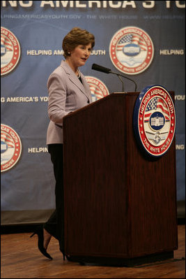Mrs. Laura Bush delivers her remarks Thursday, April 12, 2007 at the third regional conference on Helping America’s Youth at Tennessee State University in Nashville, Tenn. Mrs. Bush said, “Adults need to become aware of the challenges facing children, and take an active interest in their lives.”