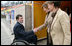 Mrs. Laura Bush is welcomed by Mr. Mikhail Terentyev, Secretary General of the Russian Paralympic Committee, to Central Sochi Stadium in Sochi Sunday, April 6, 2008. Mrs. Bush visited with the team before departing Sochi for Washington, D.C.