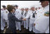 Mrs. Laura Bush shakes hands with sailors of the USS Texas Saturday, September 9, 2006, prior to touring the ship and participating in a Commissioning Ceremony in Galveston, Texas. White House photo by Shealah Craighead 