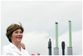 Mrs. Laura Bush, ship sponsor of the USS Texas, applauds at the conclusion of the Commissioning Ceremony Saturday, September 9, 2006, in Galveston, Texas. White House photo by Shealah Craighead 