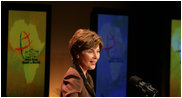 Mrs. Laura Bush addresses her remarks at the first-ever White House Summit on Malaria, Thursday, Dec. 14, 2006, at the National Geographic Society in Washington, D.C. The President’s Malaria Initiative, a five-year $1.2 billion program to eradicate malaria in 15 countries, announced at the summit that it will launch a further $30 million Malaria Communities Program to build independent, sustainable malaria-control projects in Africa. White House photo by Shealah Craighead 