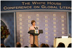 Mrs. Laura Bush delivers opening remarks Monday, Sept. 18, 2006, during the White House Conference on Global Literacy, held at the New York Public Library. The program underscores the need for sustained global and country level leadership in promoting literacy. White House photo by Shealah Craighead 