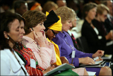 Mrs. Laura Bush listens to a panel discussion Monday, Sept. 18, 2006, during the White House Conference on Global Literacy held at the New York Public Library. White House photo by Shealah Craighead 