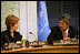 Mrs. Laura Bush listens to Zaid Ibrahim, Head of the ASEAN Inter-Parliamentary Burma Caucus, during a roundtable discussion at the United Nations about the humanitarian crisis facing Burma in New York City Tuesday, Sept. 19, 2006. White House photo by Shealah Craighead 