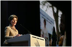 Mrs. Bush announces a $60 million public-private partnership between the U.S. Government and the Case Foundation at President Bill Clinton's Annual Global Initiative Conference in New York, NY, Wednesday, September 20, 2006. The partnership will work to provide clean water to up to 10 million people in sub-Sahara Africa by 2010, and support the provision and installation of PlayPump water systems in approximately 650 schools, health centers and HIV affected communities. PlayPump water system is powered by children's play consisting of a merry-go-round attached to a water pump with a storage tank. White House photo by Shealah Craighead 