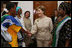Mrs. Laura Bush is welcomed on her arrival to the WAMA Foundation Sunday, Fab. 17, 2008 in Dar es Salaam, Tanzania, for a meeting to launch the National Plan of Action for Orphans and Vulnerable Children.